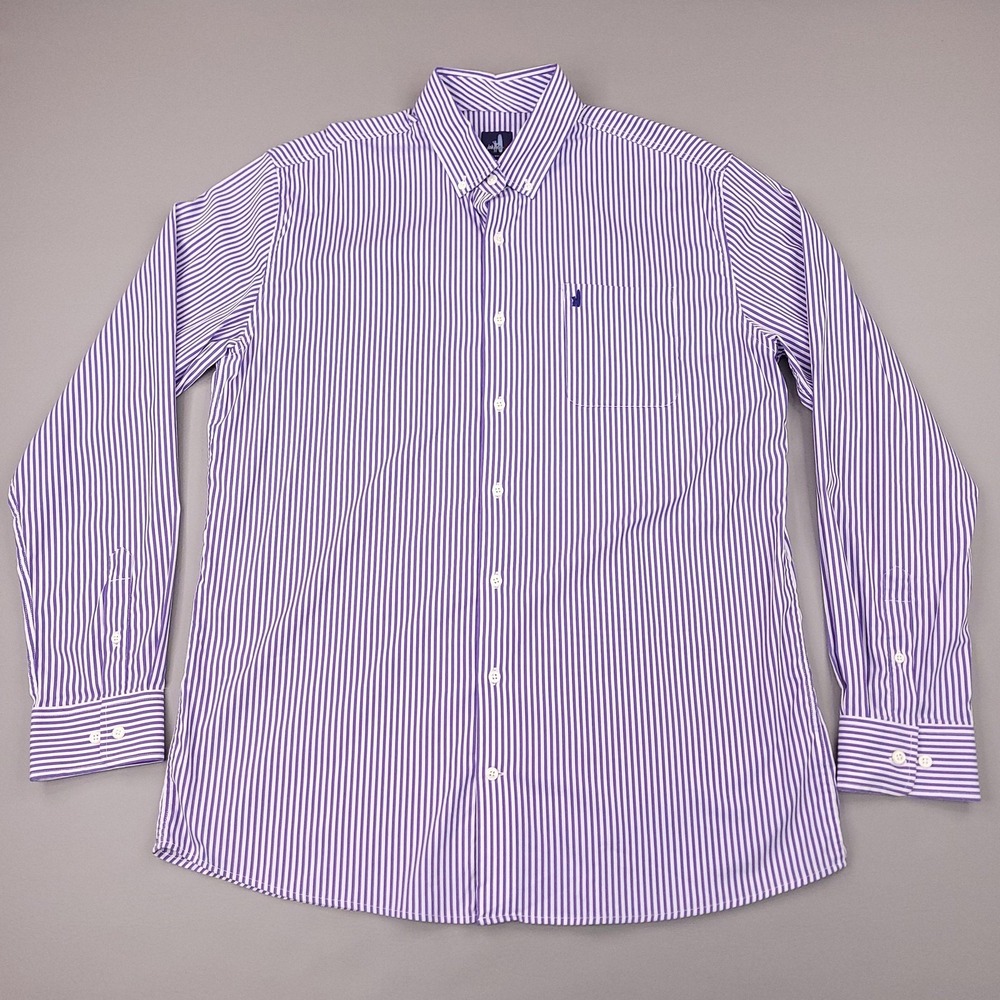 Johnnie-O Shirt Mens XL Purple White Stripe Button Down Bamboo Stretch Pocket - Picture 2 of 11